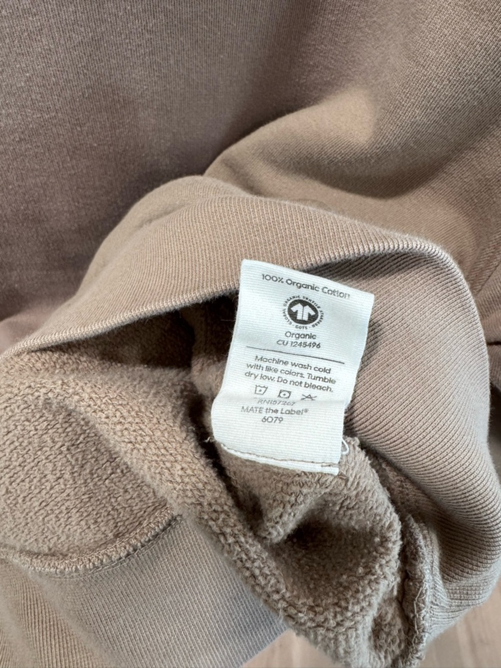 NWOT MATE the Label Crewneck Sweatshirt, Taupe - Picture 4 of 4